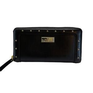 Kate Spade New York Helena Black Leather Studded Zip Around Continental Wallet